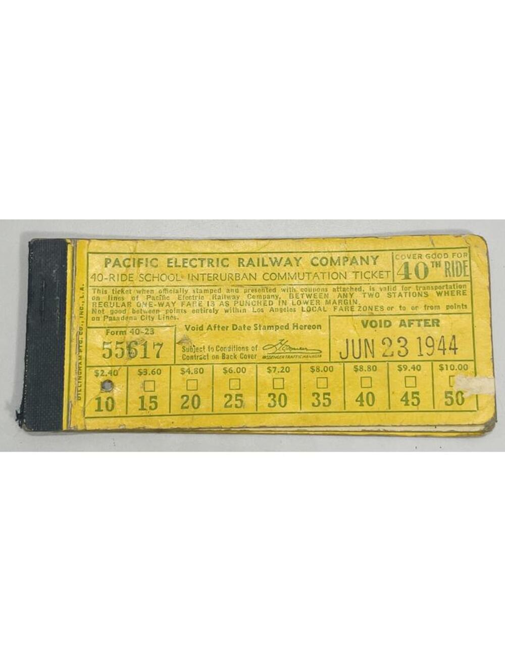 Pacific Electric Railway Company Ride School Interurban Commutation Ticket